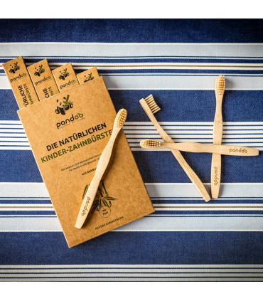 Pack de 4 cepillos de dientes de bambú para niños Pandoo