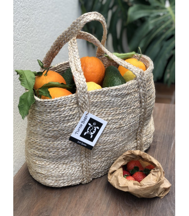 Cesta de Yute Natural Hecha a Mano con naranjas