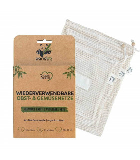 Pack de 3 bolsas de red reutilizables de algodón orgánico