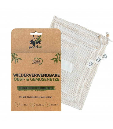 Pack de 3 bolsas de red reutilizables de algodón orgánico