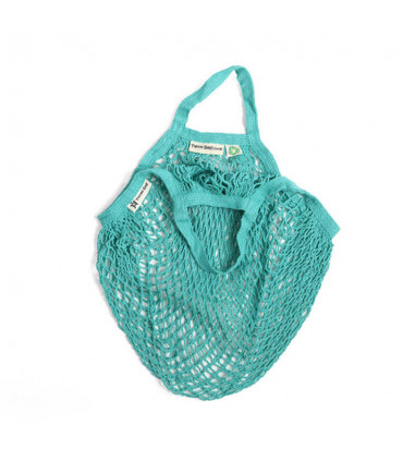Bolsa de Red con Asa Corta de Algodón Orgánico azul pastel