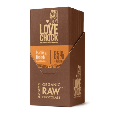 Caja de chocolate negro ecológico al 85% con almendra y baobab